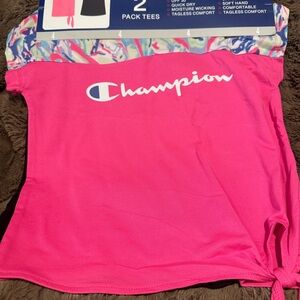 Champion Hot Pink Logo Tee with White Script